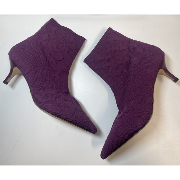 Coach Jade Signature Logo Knit Stretch Sock Bootie In Deep Berry Sz 6.5 New - Picture 4 of 10